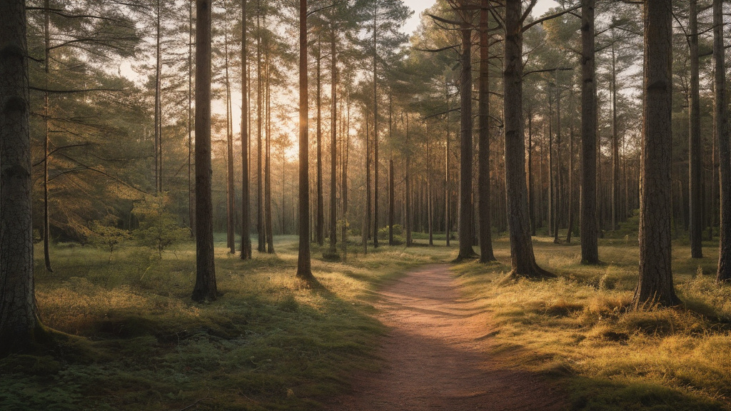 En stilla skogsstig i gryning — bilden representerar balans, eftertanke och vikten av ansvarsfullt spel.